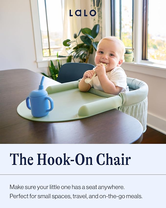 Lalo - The Hook-On Chair with Tray and Footrest - Portable High Chair for Babies and Toddlers up to 37lbs - Compact, Easy-to-Use Design - Fits Tables 0.8'' to 3.5'' Thick - Travel Bag Included