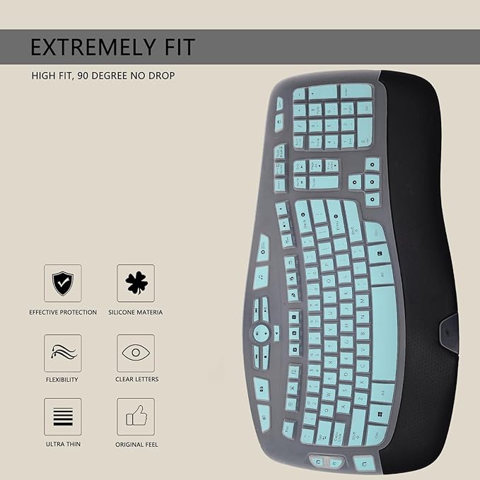 Keyboard Cover for Logitech K350 MK550 MK570 Wireless Wave Keyboard,Dust-Proof Silicone Keyboard Protector Skin for Logitech K350 MK550 MK570 Keyboard Protective Accessories(Gradient Mint)