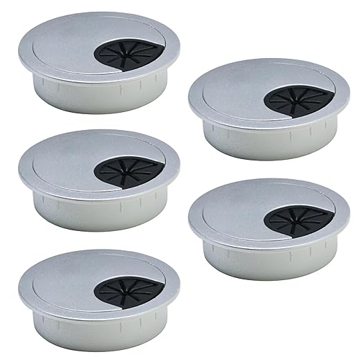 EASYEAH 5 Pcs Desk Grommet 3-1/8" / 80 mm, Desk Cord Hole Cover, Cable Grommet ABS Plastic, Desk Hole Grommet for Home & Office Pc, Detachable Cable Cord Organizer-Silver Sand