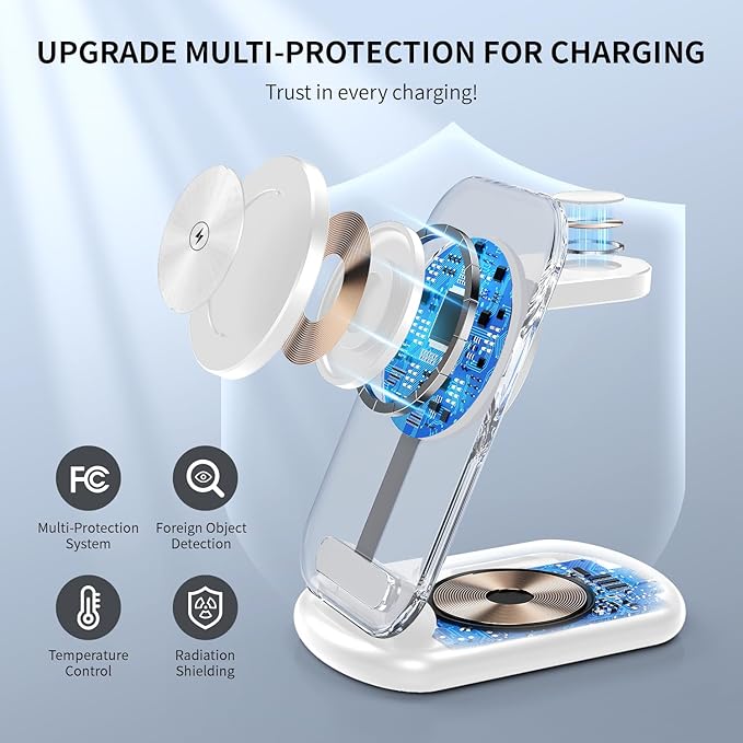 2026 Travel Wireless Mag-Safe Fast Charging Station,Magnetic 3 in 1 Charger with Light for iPhone16 15 14 13 12 Pro Max Plus,Apple Watch Series & Air pods 4 3 2 Pro-Gifts for Wife & Husband(Cyan)