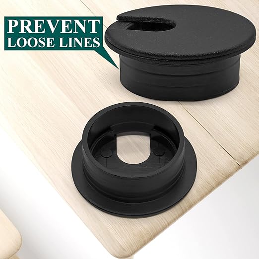 Litoexpe Black Desk Cord Grommets 1-1/2 Inch, Plastic Grommet Cable Hole Cover for Office Equipment, Computer Desk Wires - 2 Pieces