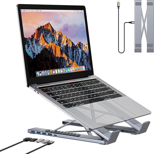5-in-1 USB C Hub Adjustable Aluminum Laptop Stand, 4-Port USB A 3.0 with 5Gbps Data Transfer USB C Hub Docking Station [Charging Not Supported] for MacBookPro/Air/Dell/HP/Lenovo