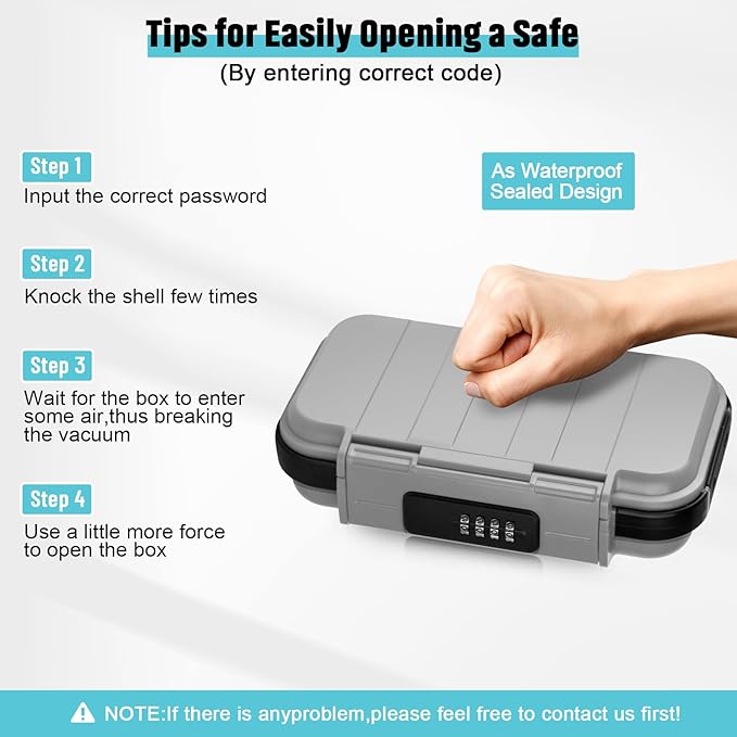 HUANLANG Portable Safe Lock Box with Combination Lock Mini Beach Travel Safe Waterproof Small Lockable Box with Removable Wire Rope Combination Safe Box for Dorm,Travel,Beach,Hotel,Car,Home,Office