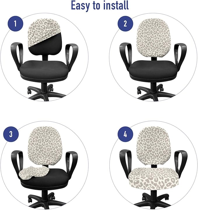 Ambesonne Leopard Office Chair Slipcover, Skin Print in Beige and Brown Shades Wildlife Nature Safari Abstract Layout, Protective Stretch Decorative Fabric Cover, Standard Size, Ivory