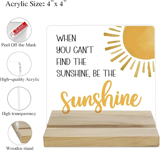 Be the Sunshine Motivational Decor Sign, Sunshine Gifts for Women Acrylic Plaque