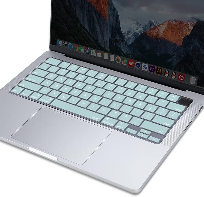 MOSISO Keyboard Cover Skin Compatible with MacBook Air 15 inch M3 A3114 M2 A2941/Air 13.6 A3113 A2681/Pro 14/16 M4 M3 M2 M1, Water Cyan