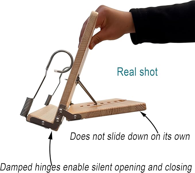 Book Stand, Cookbook Stand, (Solid Wood Construction with Anti-Cracking Design, Stainless Steel Hardware)