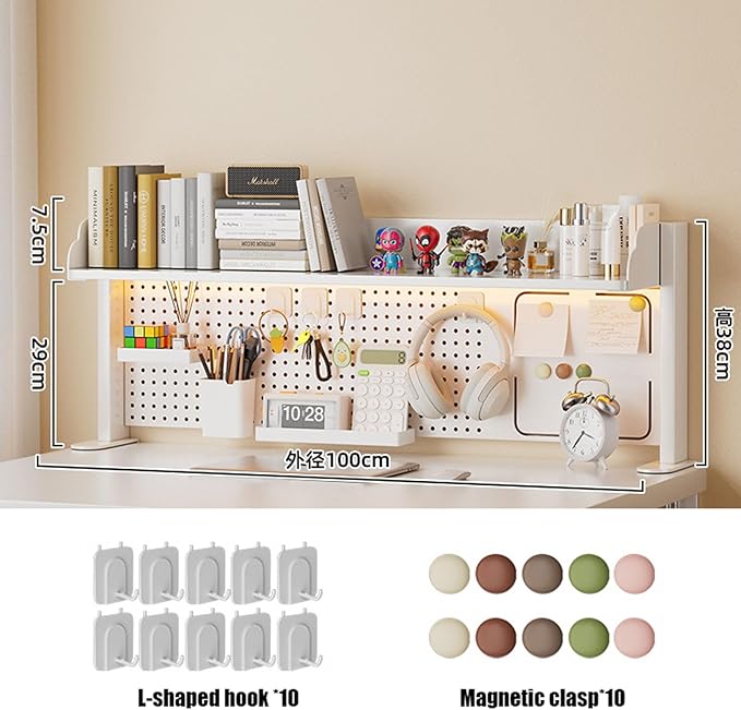 Clamp On Desk Organizer Shelf with Perforated Panels and Shelving Unit, Clamp-on Above or Under Desktop Storage Shelf for Office Home Dorm Desk
