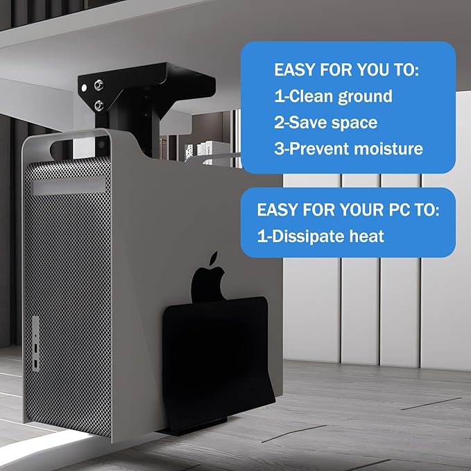 Heavy Duty Computer Wall Mount PC Case - Upgraded, Also Great for PC Mount Under Desk - Height Adjustable from 11" to 21", Width Adjustable from 5.5" to 9.8", Computer Tower Under Desk Home Office