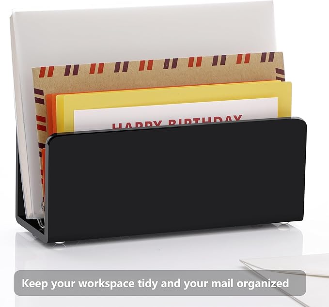 Acrylic Desk Mail Organizer Sorter, Black Small File Holders, Countertop Letter Envelope Bill Filling Folders Organization, Paper Document Storage Rack for Office,Home, School