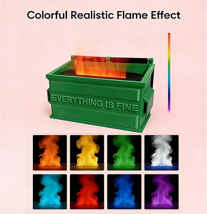 Dumpster Fire Desk Accessories Humidifier – Funny Flame Effect Mini Humidifier, Emotional Support Dumpster Fire Office Desk Accessory Gift for Stress Relief, Bedroom, Home, or Workspace