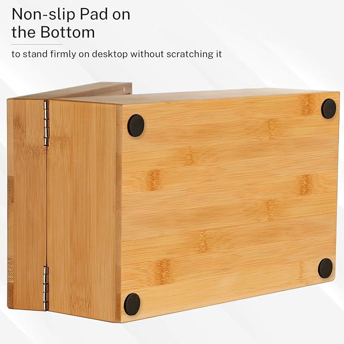 MaxGear Index Card Holder, 3 x 5 Inch Business Card Organizer for Desk with 3 Dividers, Bamboo Index Cards Box with A-Z Tabs Holds 600 Cards for Recipe Flash Storage