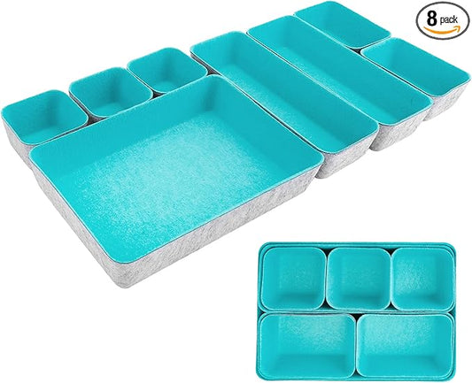 8pcs Drawer Organizers, Separators, Storage Box,Felt Storage Bins Inserts Tool Containers Toy Basket Shelf Cubes Foldable Drawer Dividers Desk Organisers- Blue&Grey