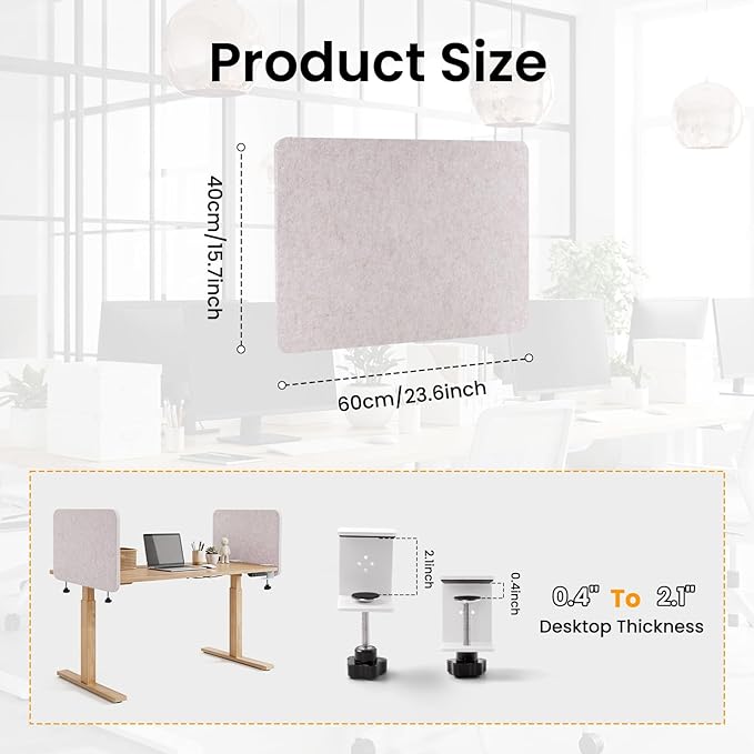 Desk Divider, Clamp On Felt Desk Privacy Panels, Acoustic Sound Absorbing Desk Partition for Office Desk, Reduce Distractions, Oatmeal, 2 Pack, 16 x 24 in