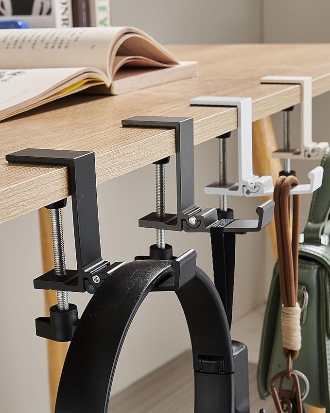 Aluminum Alloy Foldable Headphone Stand for Desk , Headphone Holder - Headset Stand Hook Mount, PC Gaming Headset Holder Under Desk Clamp for Office, Computer, Student Class Table, Handmade Table