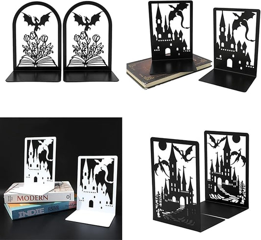4 Pairs Book Ends, Bookends, Book Ends for Shelves, Non Skid Metal Book Divider Decorative Holder, Abstract Art Desgin Book Stopper Supports for Office, Home (4 Pairs Bookend)