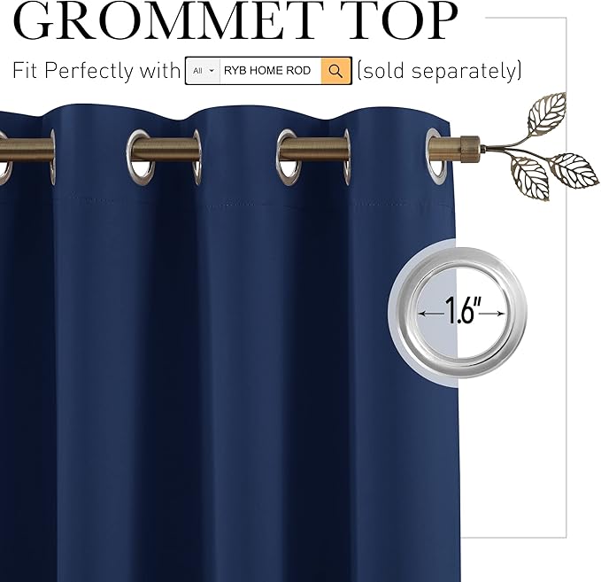 RYB HOME Privacy Curtain for Sliding Glass Door, Light Block Noise Reduce Insulated Curtain Screen Ceiling to Floor for Locker Room Basement Bedroom Closet, 100 inch Wide x 96 inch Long, Navy