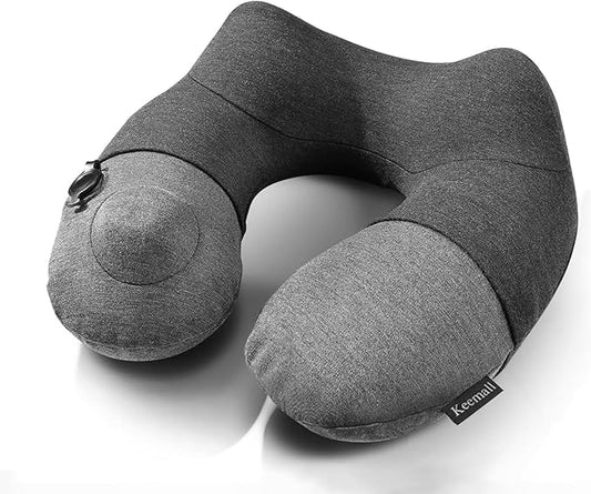 Keemall Inflatable Travel Neck Pillow, Airplane Neck Pillow for Long Flight Sleeping,Soft 100% Cotton Travel Pillow for Plane Head Rest, Portable Traveling Essentials