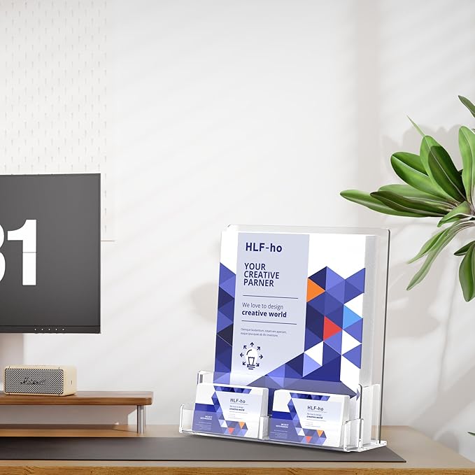 Brochure Holder 8.5x11 Inch Acrylic Literature Holders Clear Flyer Display Stand with Business Card Slot Pamphlet Holder Multi Purpose Organizer for Office, Lobby, Hotels, Trade Shows, 4 Pack