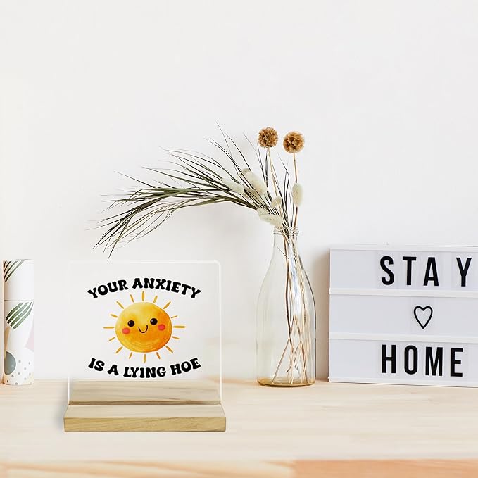 Mental Health Inspirational Desk Sign, Anxiety Relief Acrylic Decor for Women