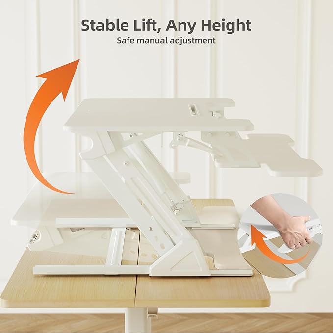 Claiks Standing Desk Converter 36 inch, Height Adjustable Sit Stand Up Desk Riser, Quick Sit to Stand Tabletop Dual Monitor Riser Workstation for Home Office with Keyboard Tray, White