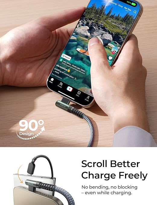 AINOPE USB to USB C Cable [2-Pack, 6.6ft] 3.1A Type C Charger Fast Charging, Right Angle USB C Cable for iPhone 17 Carplay Cable, Galaxy S10+ S10 S9, Note 10 9, LG V30, Moto, iPhone 16 15 Charger Cord