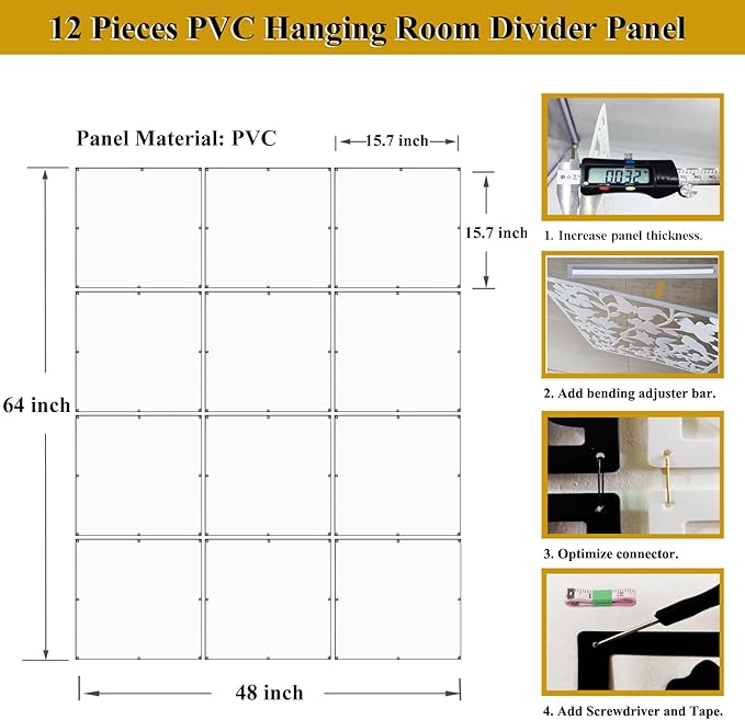Lchen Solid Hanging Room Divider,12 Pieces Solid Board Screen Panels White Home Decoration Room Partition (White Board,15.7"x15.7"x0.03")
