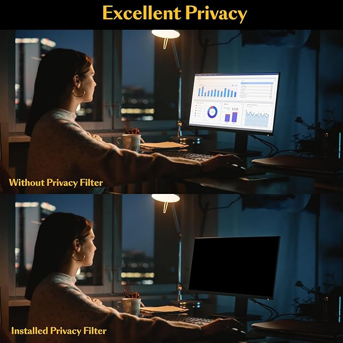 Magnetic Computer Privacy Screen Filter 24 Inch for Frameless Monitor Thin Bezel 16:9 Widescreen, 24in Hanging Removable Anti Glare Blue Light Eye Protection Shield, Anti Spy Protector Panel