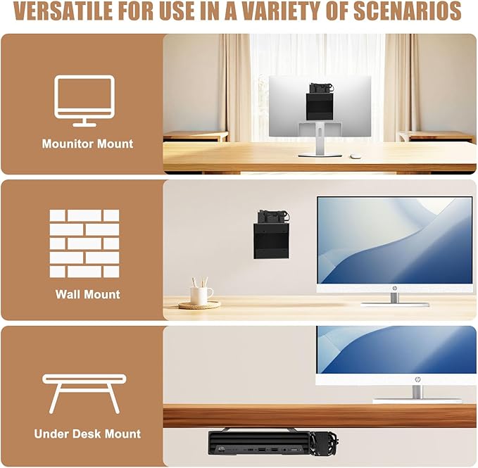 Wall VESA and Under Desk Mount for HP Mini PC, Mount for HP EliteDesk, Pro Mini, ProDesk, Replaces for Desktop Mini Dual VESA Sleeve V3,Support Desktop Mini PC Mount on an Arm, 75x75mm, 100x100mm