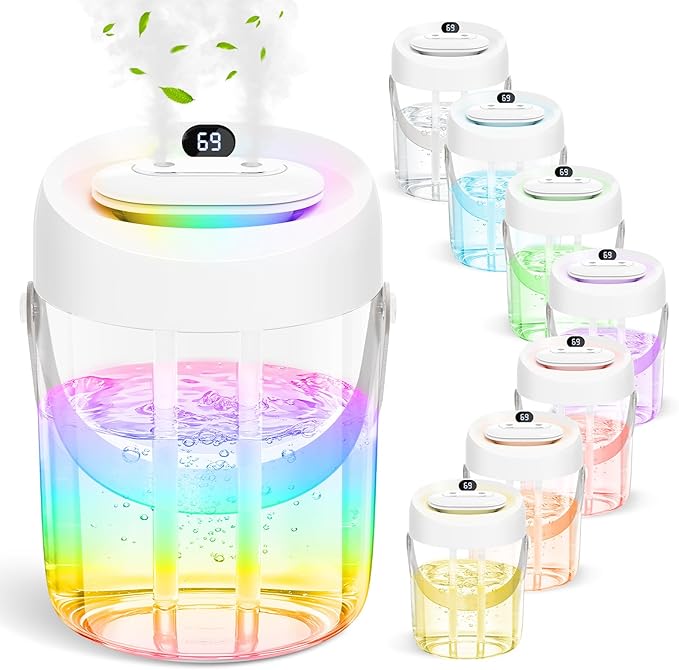 Portable Small Humidifiers for Bedroom, Aroma Diffuser for Home Personal Desktop Plant Humidifier Indoor Fragrance Aroma Diffuser with 2 Modes, Night Light and Auto-Off