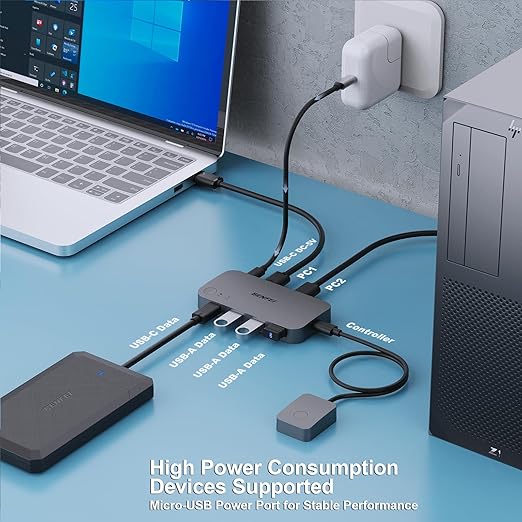 BENFEI USB 3.0 Switch, USB Switcher 2 Computers Share 3*USB 3.0 and 1*USB C with Remote Control for PC Mouse Keyboard Printer Scanner, USB KVM Switch Selector Compatible with Windows, Mac, Linux