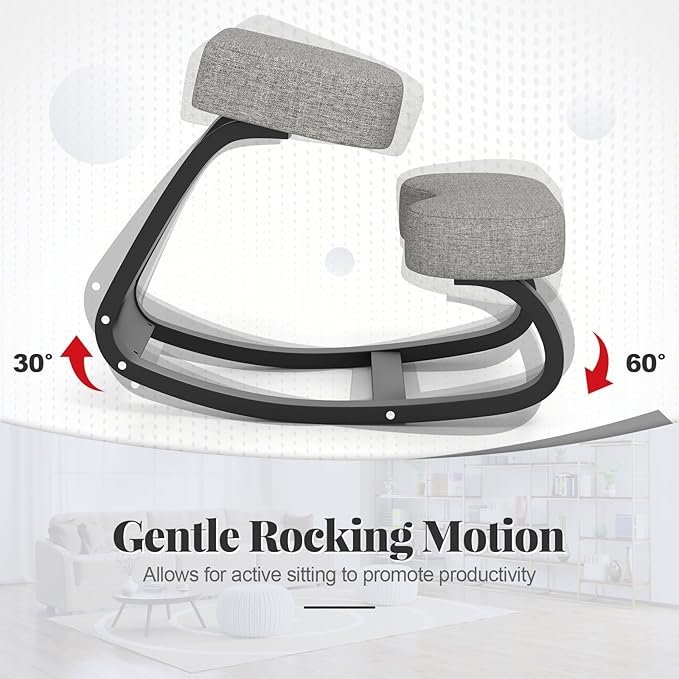 Giantex Ergonomic Kneeling Desk Chair, Upright Posture Chair with Cushion & Solid Wood Frame, Natural Relief for Neck or Back Pain, Wooden Knee Chair for Home Office (2)