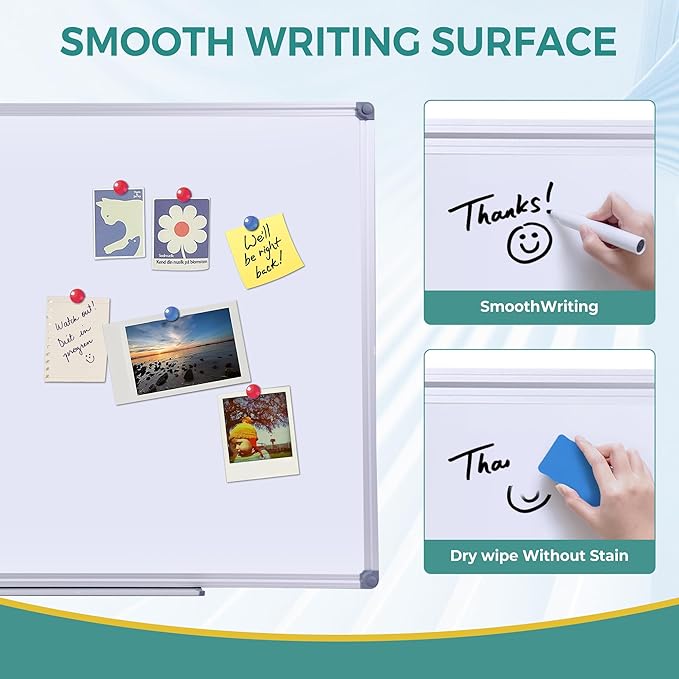 36" x 12" Magnetic Dry Erase Board, Long Narrow Whiteboard for Wall, Vertical or Horizontal Hanging, Small Slim White Board for Kitchen, Office Cubicle & to-Do Lists, Silver Aluminum Frame