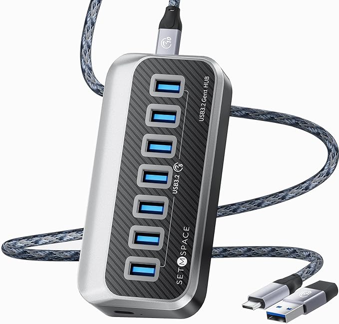 USB Hub, 7 USB Expander with 32° Ergonomic Design, USB Multiport for Laptop- 1.64ft