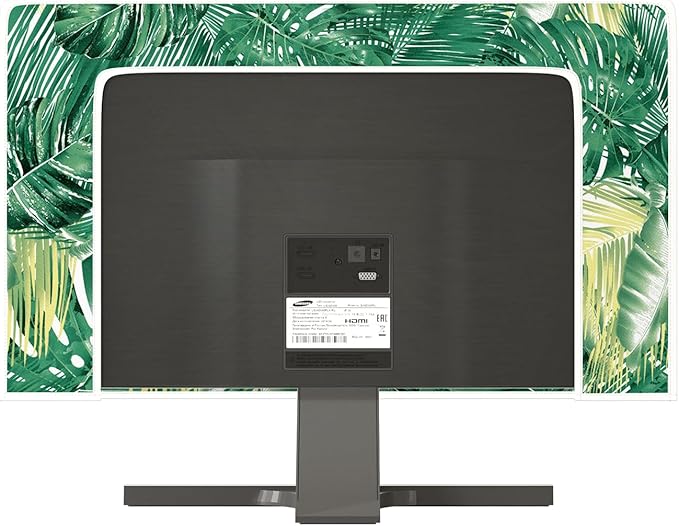 Monitor Dust Cover 26, 27, 28 Inch Water Proof Computer Covers for Desktop Pc CPU Tower Protector Panel Case Computer Screen Protective LCD/LED/HD,Green Tropical Leaves Design