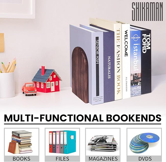 Book Ends,8 Pack Large Bookends Wood Book Ends Universal Economy Bookend (8, Large)