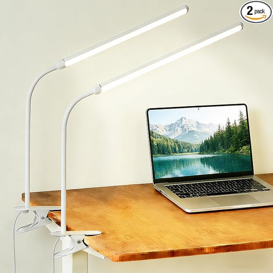 2 Pack LED Clip On Reading Light,Desk Lamp with Clamp,Curved Monitor Light Bar,Bedside Table Lamp for Home Office Bedroom Dorm Study Workbench Task Lighting,Eye Caring Computer Screen Lamp
