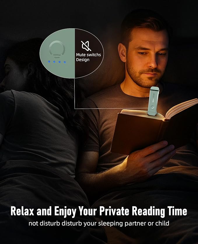Book Reading Light,2 Pack Silent Touch Books Lamp for Reading in Bed,Rechargeable Clip on Booklight with 3 Amber Color & 7 LEDs Precise Dimming for Night Reading for Book Lover,Kid,Green+Black