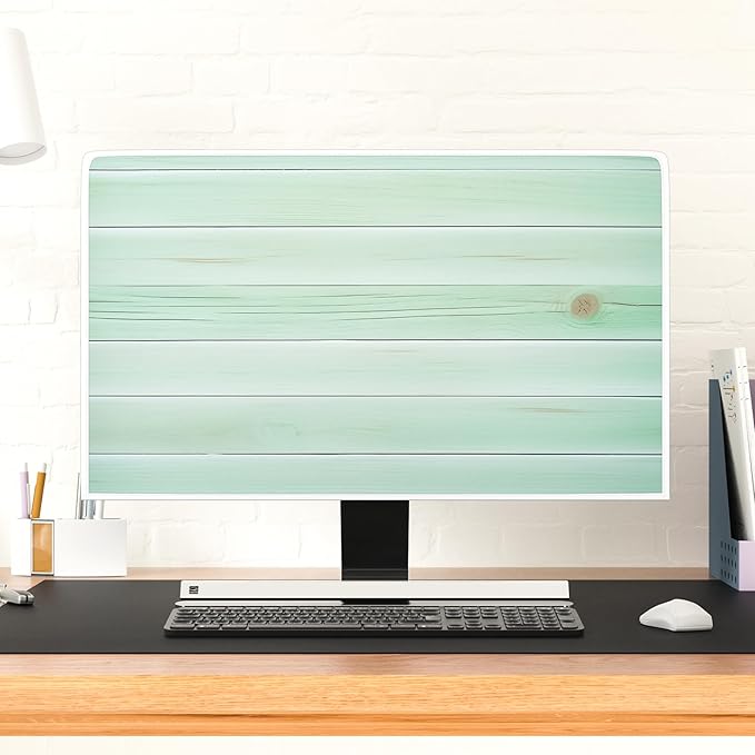 Waterproof Television Covers 75 Inch Anti-Static Anti-Static Dust-Proof Protective Sleeve Compatible with Flat Screen TV Decorations，Mint Green Wooden Board Design