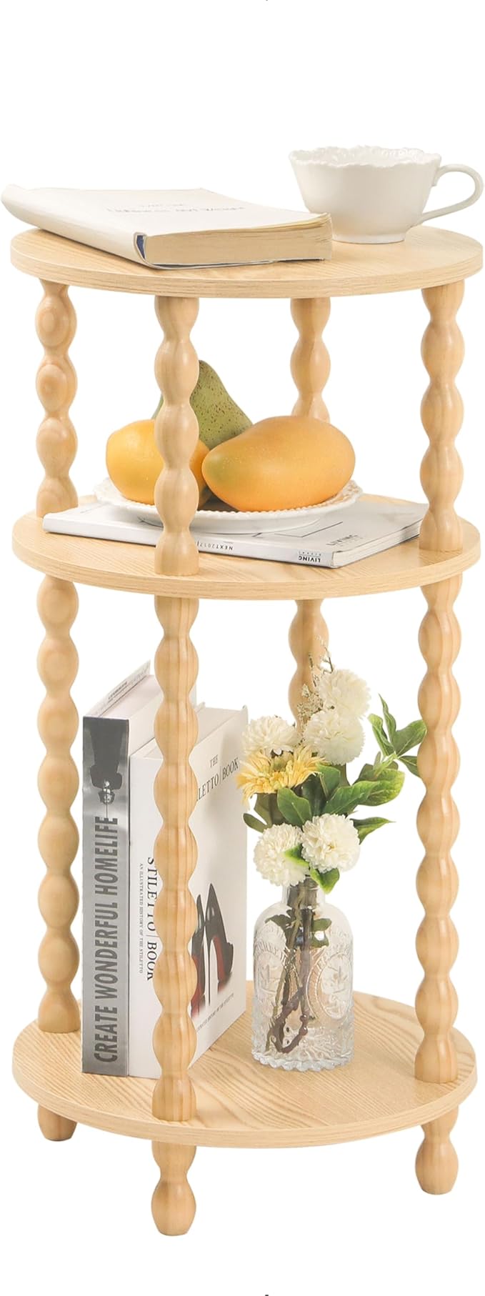 AWASEN Small End Table, 3-Tier Round Side Table for Small Spaces, Round Accent Table Nightstand for Bedroom, Living Room, Office, Natural
