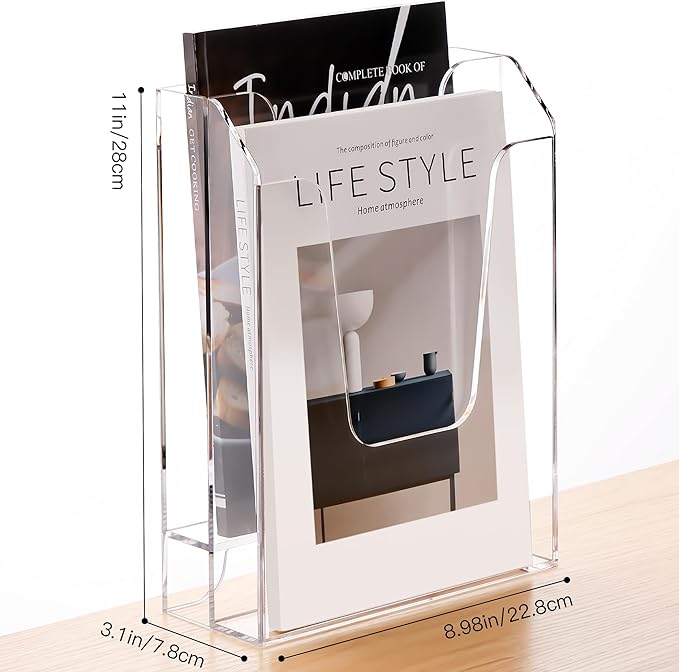 YUXUN Acrylic File Folder Holder, Vertical File Storage, Clear Desktop Organizer, 2 Pockets