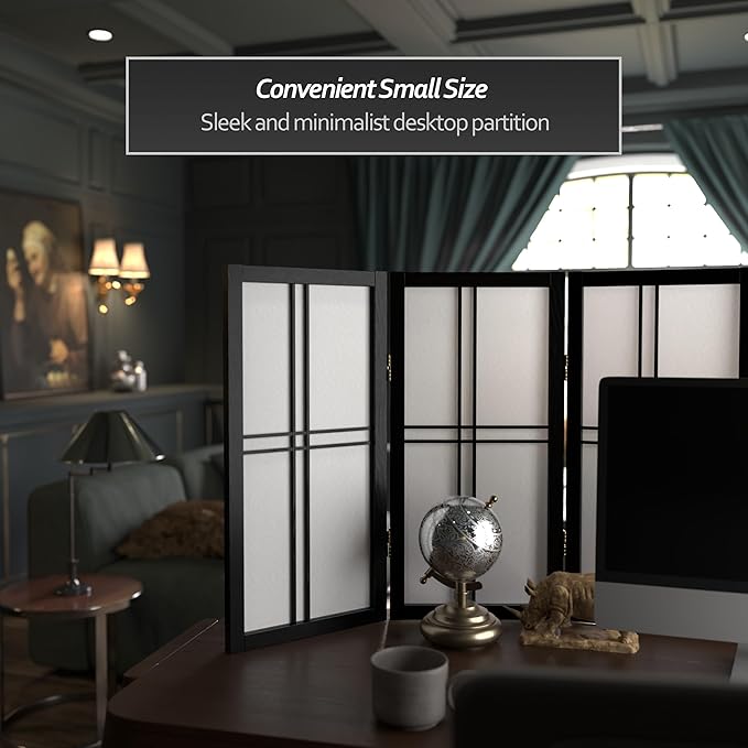 2 ft. Short Desktop Double Cross Shoji Screen - Black - 4 Panels
