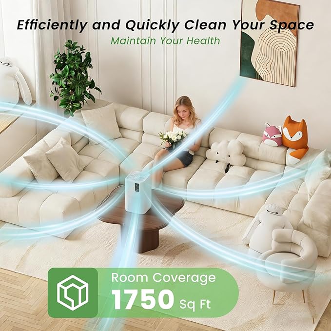 Air Purifiers for Home,H13 HEPA Large Room Up to 1750ft²,3-in-1 Filter with Sleep Mode,Air Purifier with Aromatherapy for Office,Living Room,Bedroom,Remove Smoke Odor,Home Pets,White