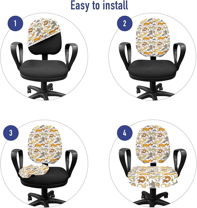 Ambesonne Dog Office Chair Slipcover, Cartoon Style Interpretation of Doggies Playing and Messing Around with Toys Print, Protective Stretch Decorative Fabric Cover, Standard Size, Coffee Brown