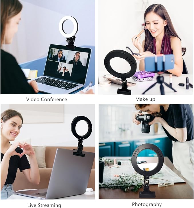 6.3" Ring Light with Clamp Mount for Laptop,Webcam Light with 3 Light Modes&10 Level Dimmable for Laptop/PC Monitor/Desk/Bed/Office/Makeup/YouTube/TIK Tok