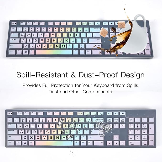 Keyboard Cover for Dell KM636 Wireless Keyboard & Dell KB216 Wired/Dell Optiplex 5250 3050 3240 5460 7450 7050/Dell Inspiron AIO 3475/3670/3477 All-in One Desktop Keyboard Cover Skin, Colorful Rainbow