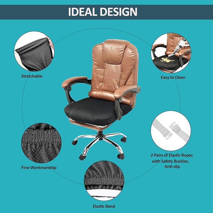 NeColorLife Large Office Chair Seat Cover Fits 19.7–26"–Stretchable Slipcover for Executive & Gaming Chairs,Washable & Removable,Fits Oversized Cushions,Black (Seat Only, 1PC)
