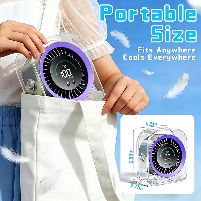 FOWSEEK Rechargeable Desk Fan Small Quiet, 4000mAh Portable USB Table Fan with 100 Speeds, 360° Adjustable, LED Display, Desktop Personal Cooling Fans for Bedroom Camping Office Travel - Purple