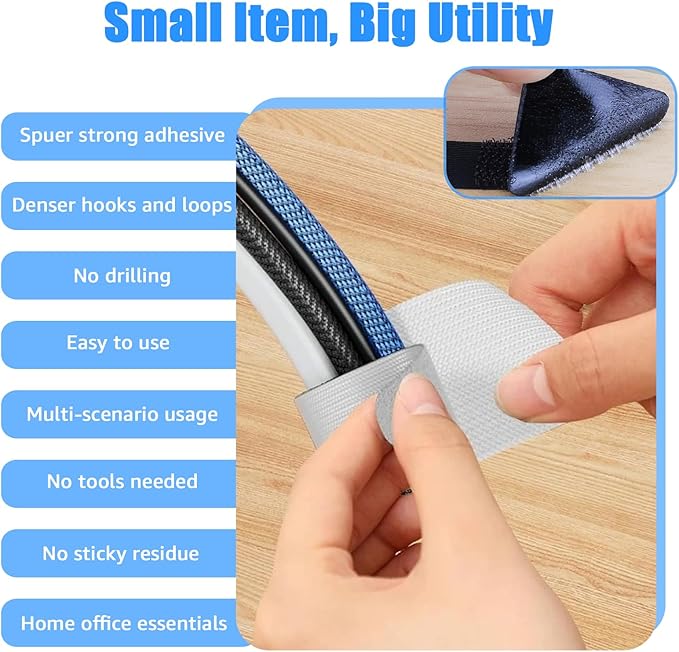 80PCS Hook and Loop Cable Ties, Under Desk Cable Management, Adhesive Cable Straps, Cord Management Hider Idea, Cord Organizer for Desk, Computer Accessories, Home Office Organization, White