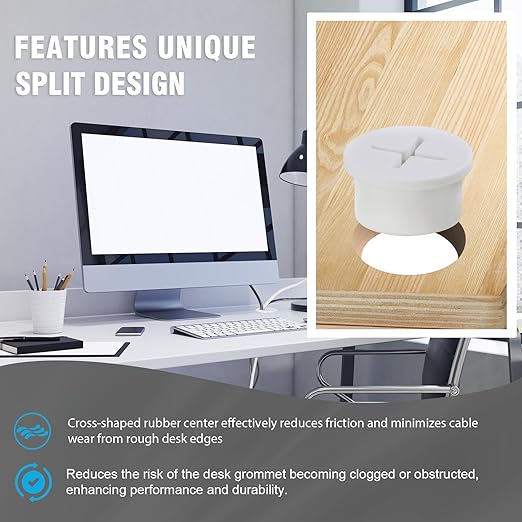 3/4" White Desk Grommet, JTemgle Flexible Cable Grommet Cross Rubber Cable Hole Cover Wire Organizer Caps Desktop Cord Management for Home Office TV Stands Tabletops, 20 Pieces